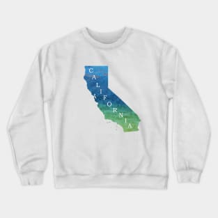 California Sate Map with Pacific ocean blue and green watercolors waves Crewneck Sweatshirt